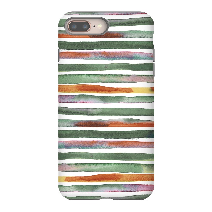 iPhone 7 plus StrongFit Watercolor Stripes and Lines Green Orange by Ninola Design