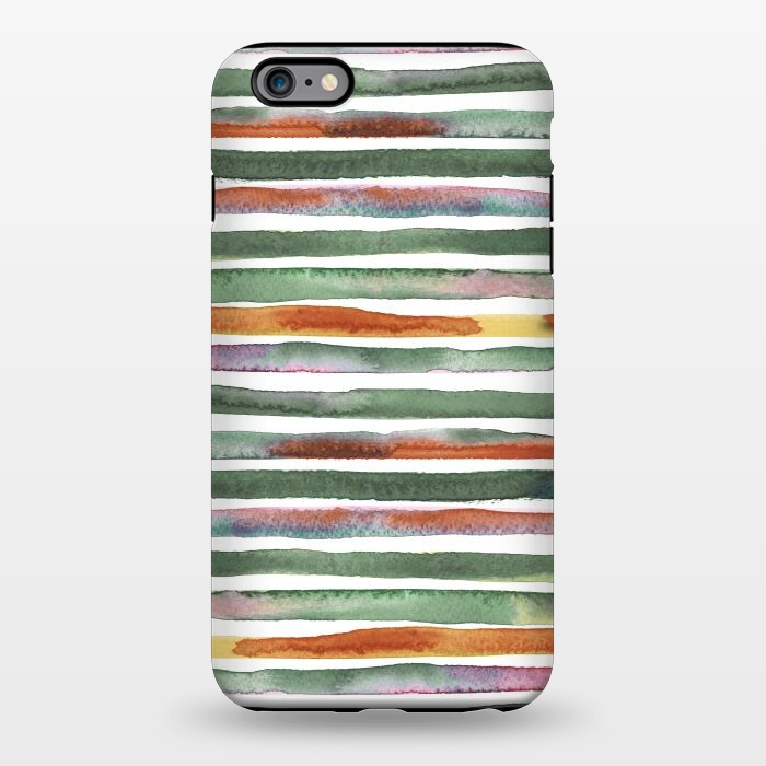 iPhone 6/6s plus StrongFit Watercolor Stripes and Lines Green Orange by Ninola Design