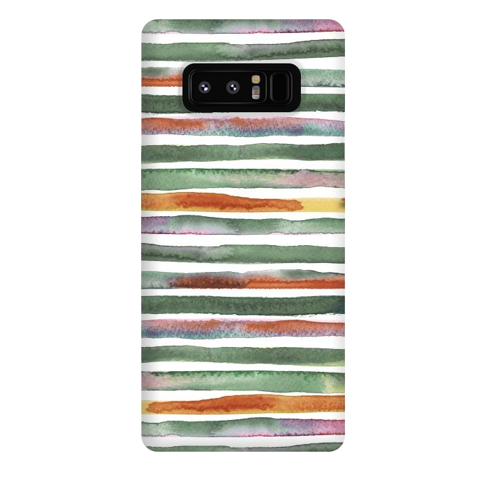 Galaxy Note 8 StrongFit Watercolor Stripes and Lines Green Orange by Ninola Design