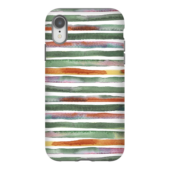 iPhone Xr StrongFit Watercolor Stripes and Lines Green Orange by Ninola Design