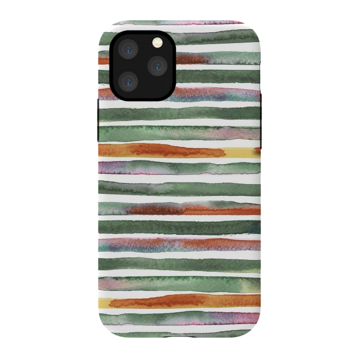 iPhone 11 Pro StrongFit Watercolor Stripes and Lines Green Orange by Ninola Design