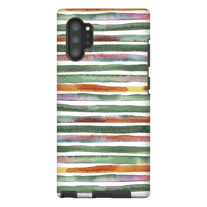 Galaxy Note 10 plus StrongFit Watercolor Stripes and Lines Green Orange by Ninola Design
