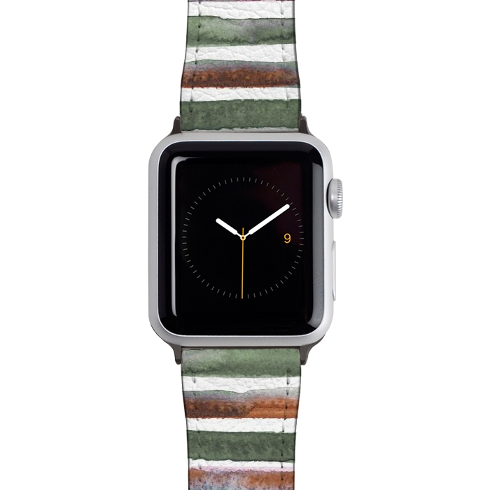 Watch 38mm / 40mm Strap PU leather Watercolor Stripes and Lines Green Orange by Ninola Design