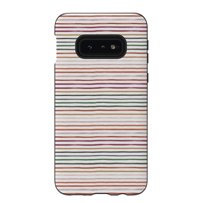 Galaxy S10e StrongFit Marker Stripes and Lines Orange Green by Ninola Design