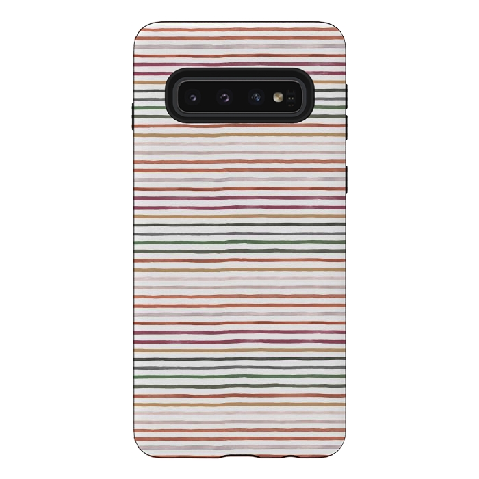 Galaxy S10 StrongFit Marker Stripes and Lines Orange Green by Ninola Design