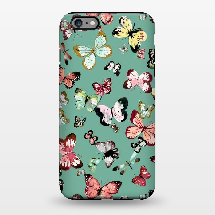 iPhone 6/6s plus StrongFit Flying Butterflies Watercolor Teal by Ninola Design