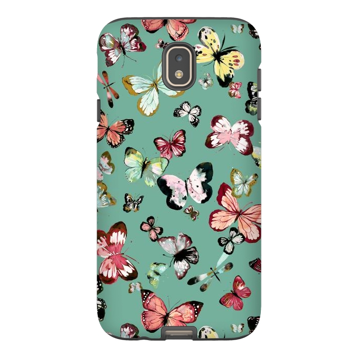 Galaxy J7 StrongFit Flying Butterflies Watercolor Teal by Ninola Design