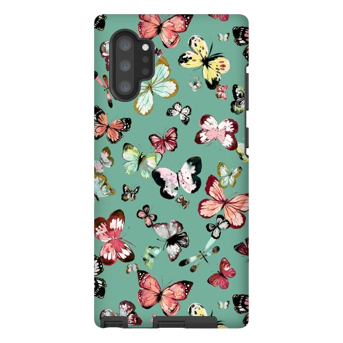Galaxy Note 10 plus StrongFit Flying Butterflies Watercolor Teal by Ninola Design