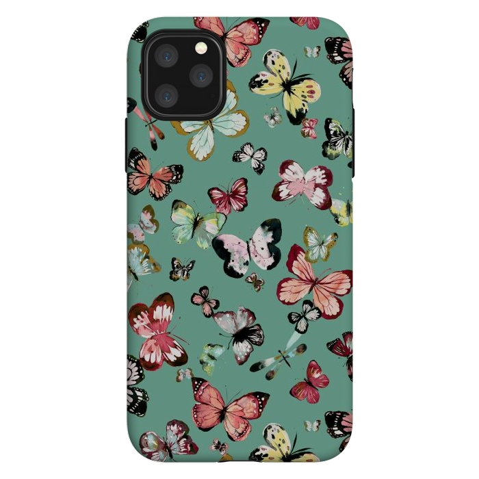 iPhone 11 Pro Max StrongFit Flying Butterflies Watercolor Teal by Ninola Design
