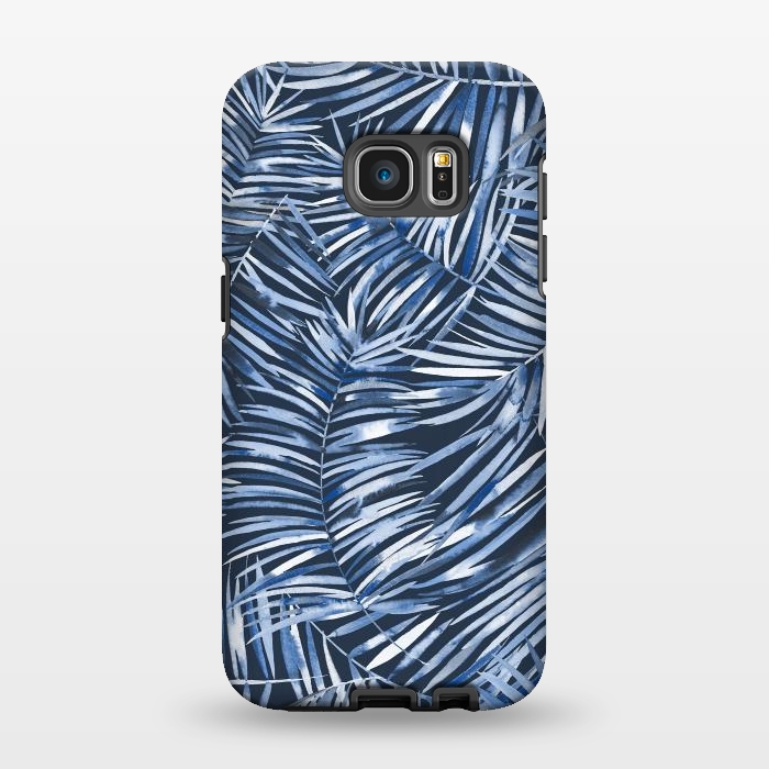 Galaxy S7 EDGE StrongFit Tropical Palms Blue Navy Night by Ninola Design