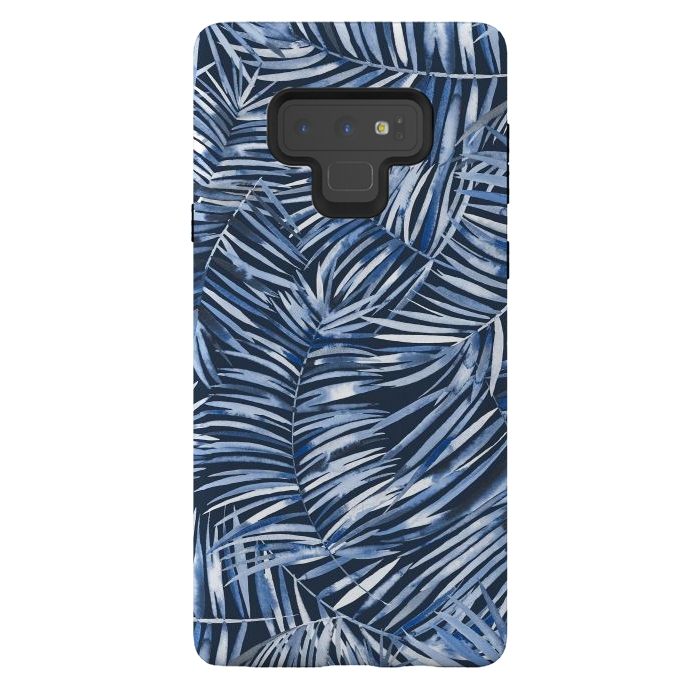 Galaxy Note 9 StrongFit Tropical Palms Blue Navy Night by Ninola Design