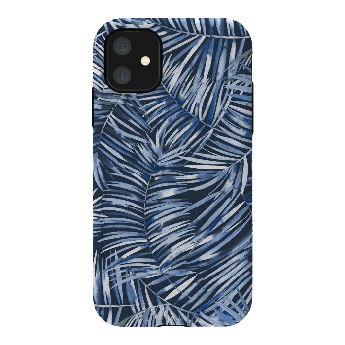 iPhone 11 StrongFit Tropical Palms Blue Navy Night by Ninola Design