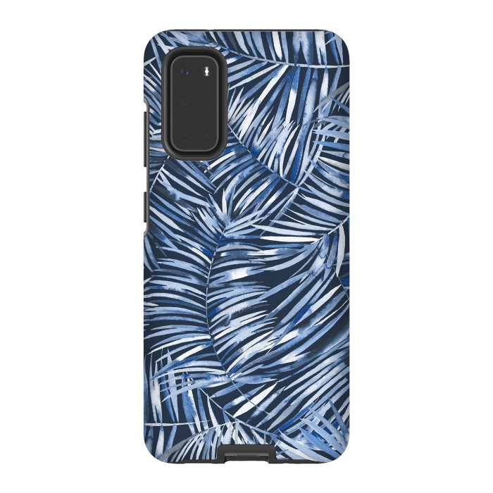 Galaxy S20 StrongFit Tropical Palms Blue Navy Night by Ninola Design
