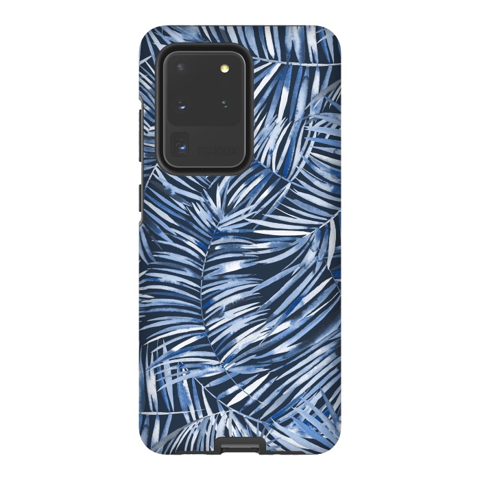 Galaxy S20 Ultra StrongFit Tropical Palms Blue Navy Night by Ninola Design