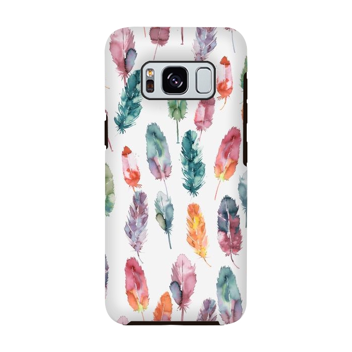 Galaxy S8 StrongFit Bohemian Feathers Watercolor Colorful by Ninola Design
