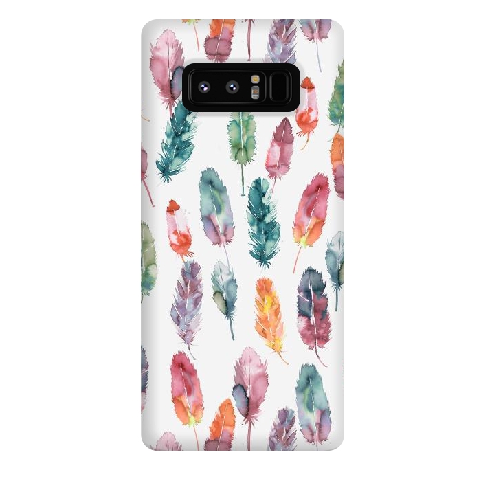 Galaxy Note 8 StrongFit Bohemian Feathers Watercolor Colorful by Ninola Design