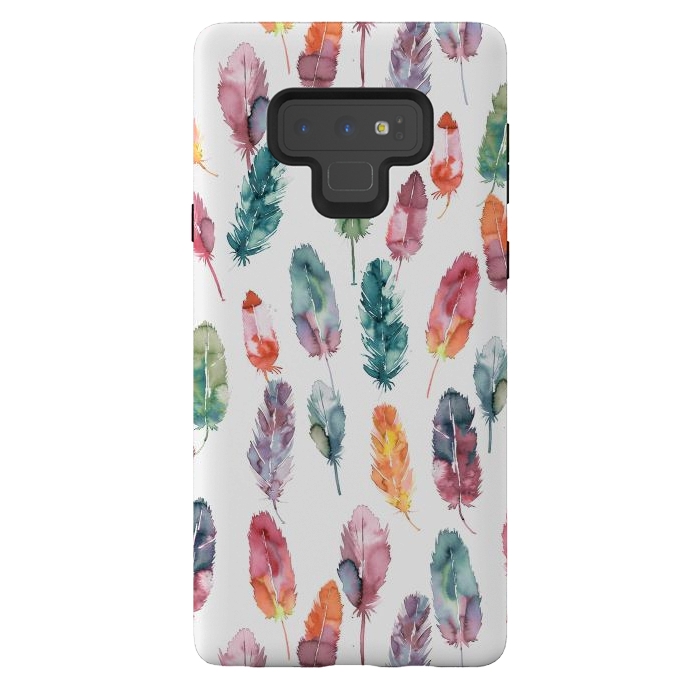 Galaxy Note 9 StrongFit Bohemian Feathers Watercolor Colorful by Ninola Design