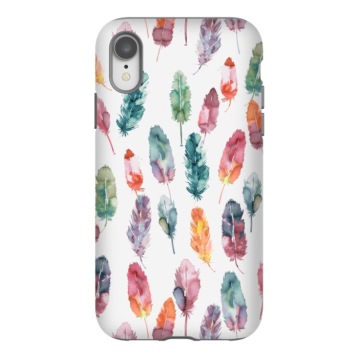 iPhone Xr StrongFit Bohemian Feathers Watercolor Colorful by Ninola Design