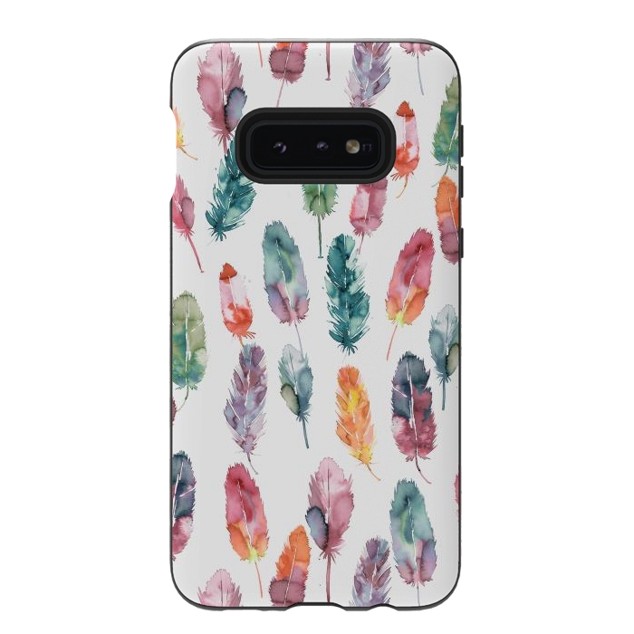 Galaxy S10e StrongFit Bohemian Feathers Watercolor Colorful by Ninola Design