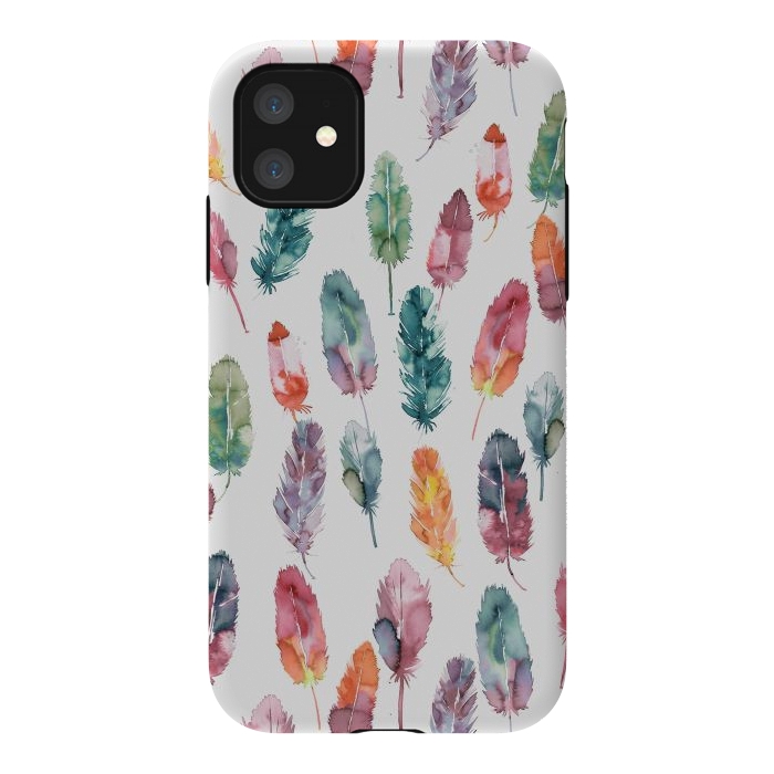 iPhone 11 StrongFit Bohemian Feathers Watercolor Colorful by Ninola Design