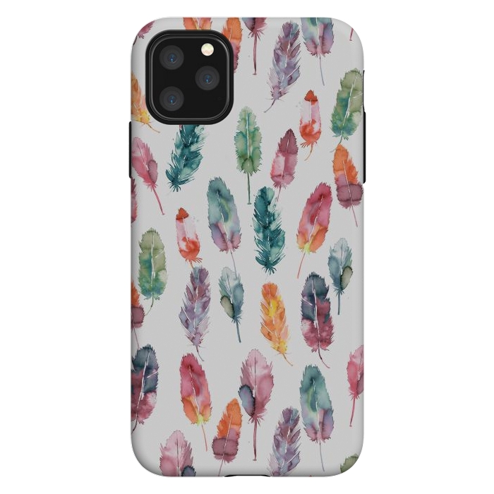 iPhone 11 Pro Max StrongFit Bohemian Feathers Watercolor Colorful by Ninola Design