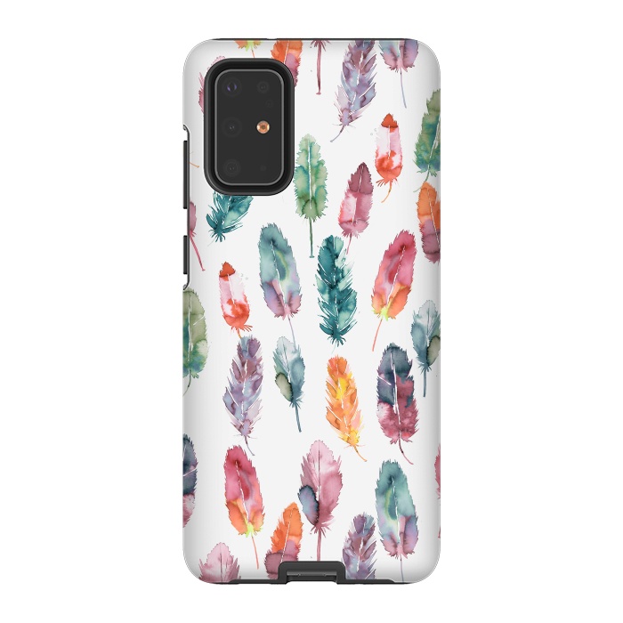 Galaxy S20 Plus StrongFit Bohemian Feathers Watercolor Colorful by Ninola Design