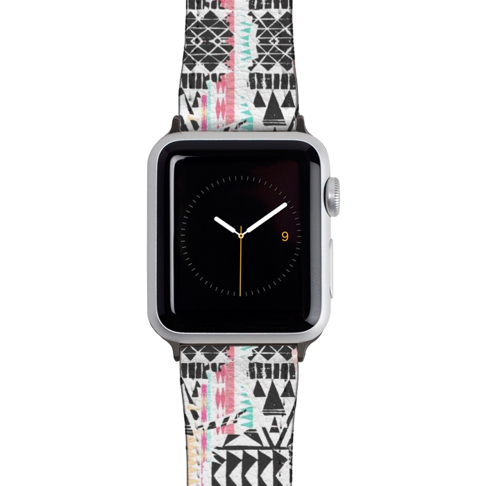 Watch 42mm / 44mm Strap PU leather Playful tribal ethnic triangles by Oana 