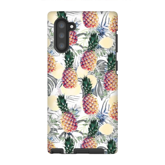 Galaxy Note 10 StrongFit Pineapples and tropical leaves colorful pattern by Oana 