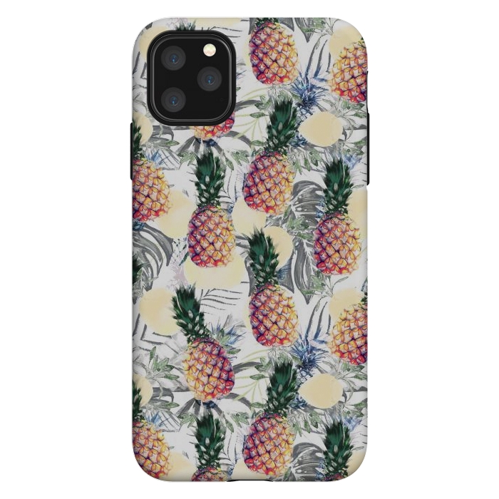 iPhone 11 Pro Max StrongFit Pineapples and tropical leaves colorful pattern by Oana 