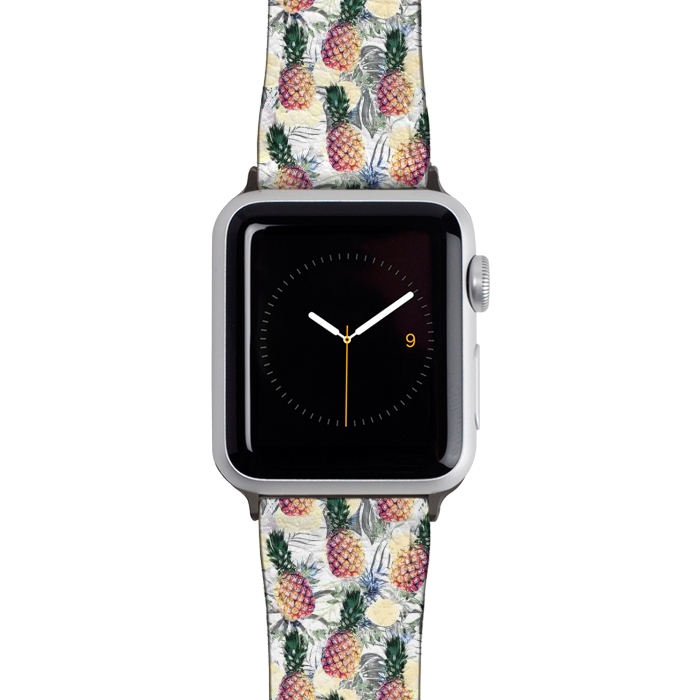 Watch 38mm / 40mm Strap PU leather Pineapples and tropical leaves colorful pattern by Oana 