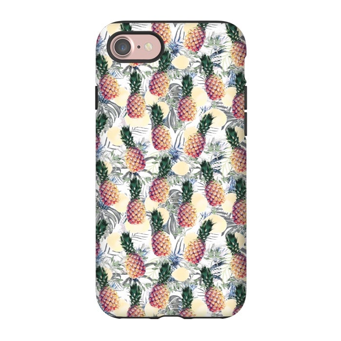 iPhone 7 StrongFit Pineapples and tropical leaves colorful pattern by Oana 
