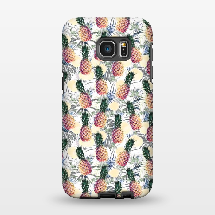 Galaxy S7 EDGE StrongFit Pineapples and tropical leaves colorful pattern by Oana 