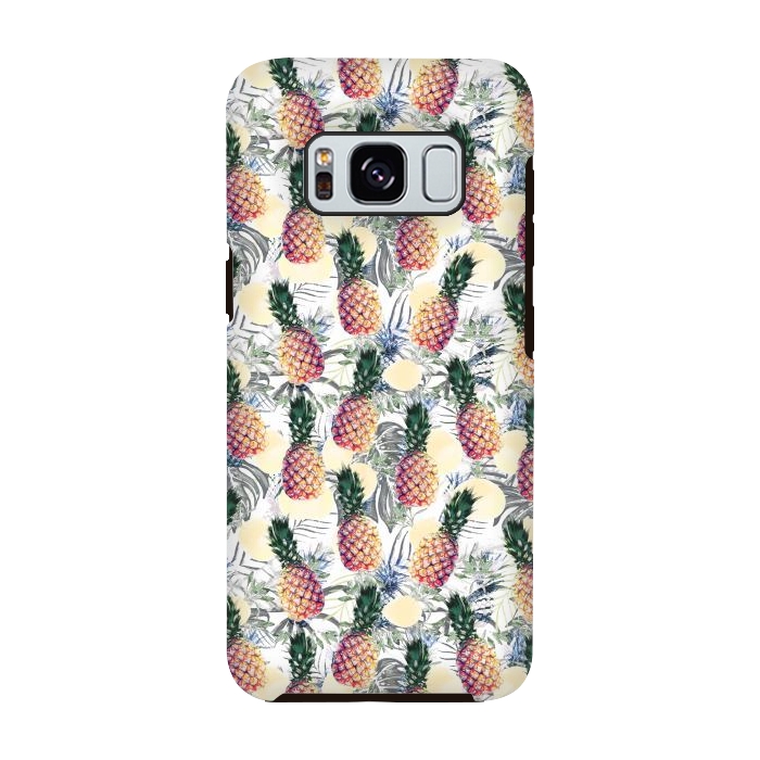 Galaxy S8 StrongFit Pineapples and tropical leaves colorful pattern by Oana 