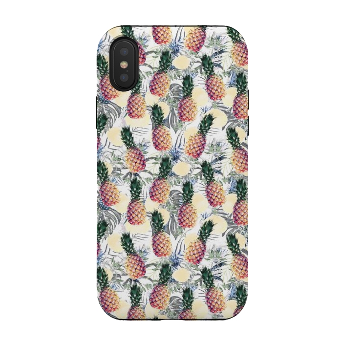 iPhone Xs / X StrongFit Pineapples and tropical leaves colorful pattern by Oana 