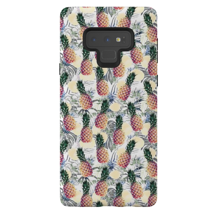 Galaxy Note 9 StrongFit Pineapples and tropical leaves colorful pattern by Oana 