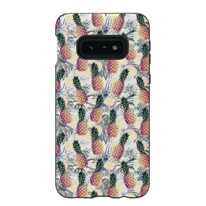 Galaxy S10e StrongFit Pineapples and tropical leaves colorful pattern by Oana 