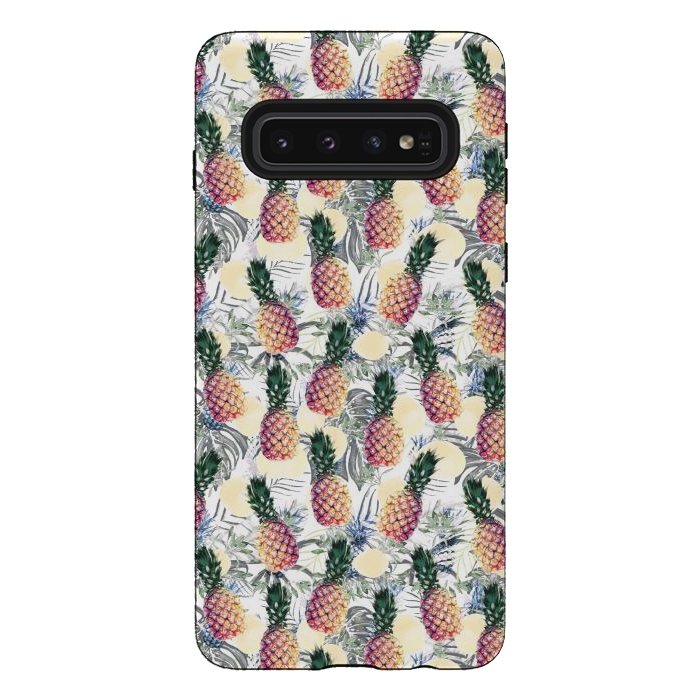Galaxy S10 StrongFit Pineapples and tropical leaves colorful pattern by Oana 
