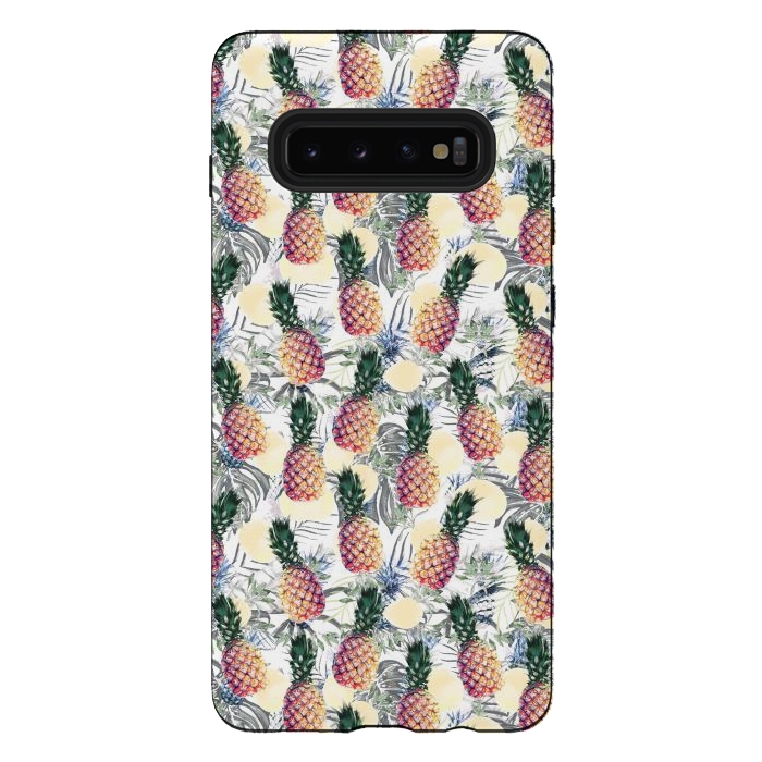 Galaxy S10 plus StrongFit Pineapples and tropical leaves colorful pattern by Oana 