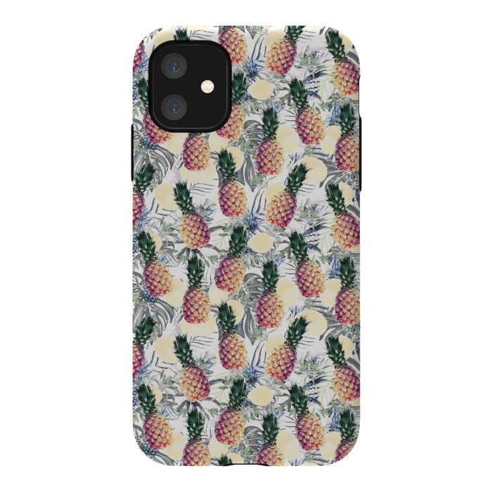 iPhone 11 StrongFit Pineapples and tropical leaves colorful pattern by Oana 