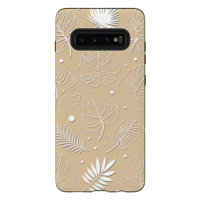 Galaxy S10 plus StrongFit Tropical Beige leaves by Martina