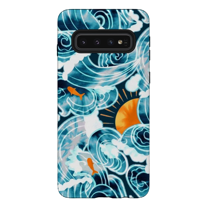 Galaxy S10 StrongFit Ocean 'Tide' Dye - Orange & Teal by Tigatiga