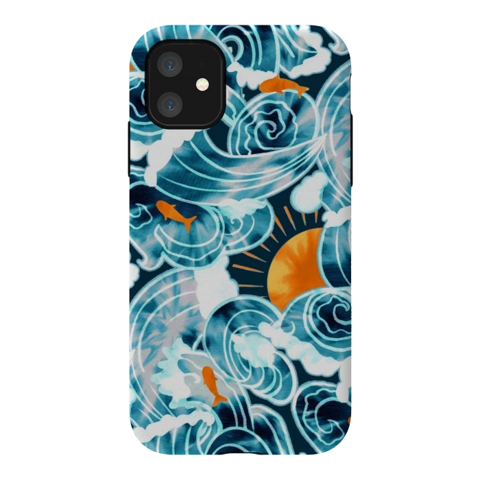 iPhone 11 StrongFit Ocean 'Tide' Dye - Orange & Teal by Tigatiga