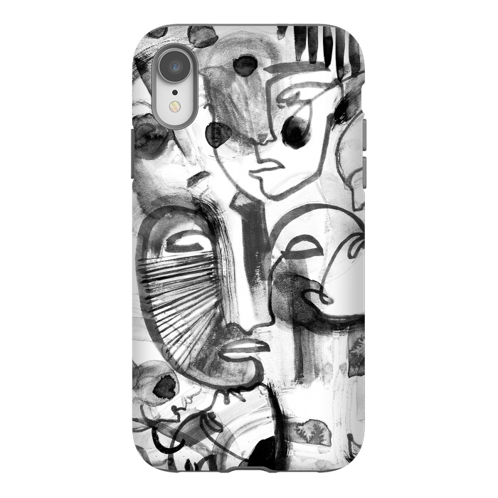iPhone Xr StrongFit Tribal brush strokes line art portraits by Oana 
