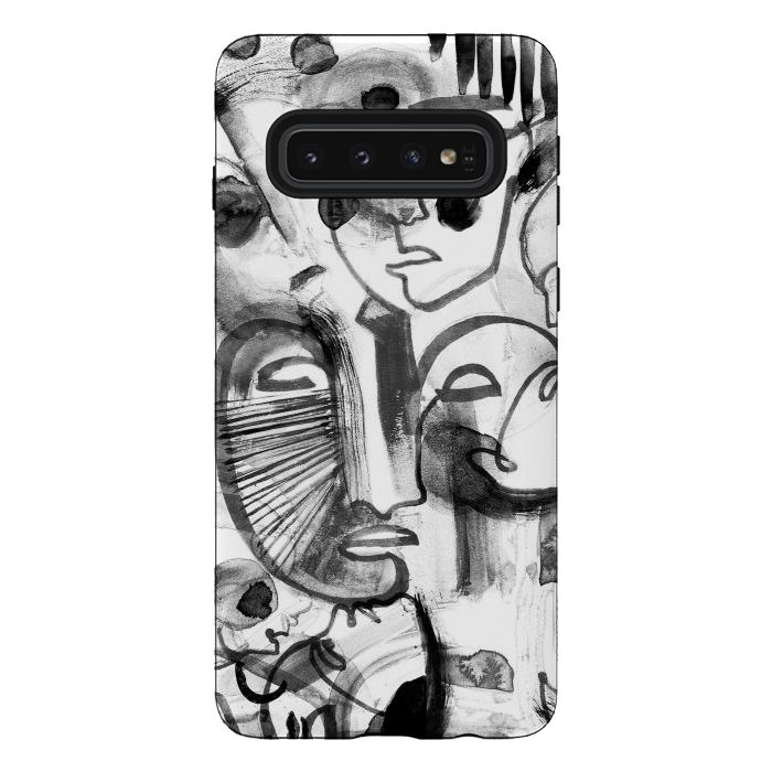 Galaxy S10 StrongFit Tribal brush strokes line art portraits by Oana 