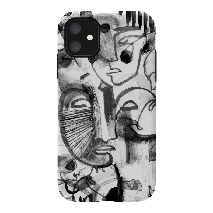 iPhone 11 StrongFit Tribal brush strokes line art portraits by Oana 