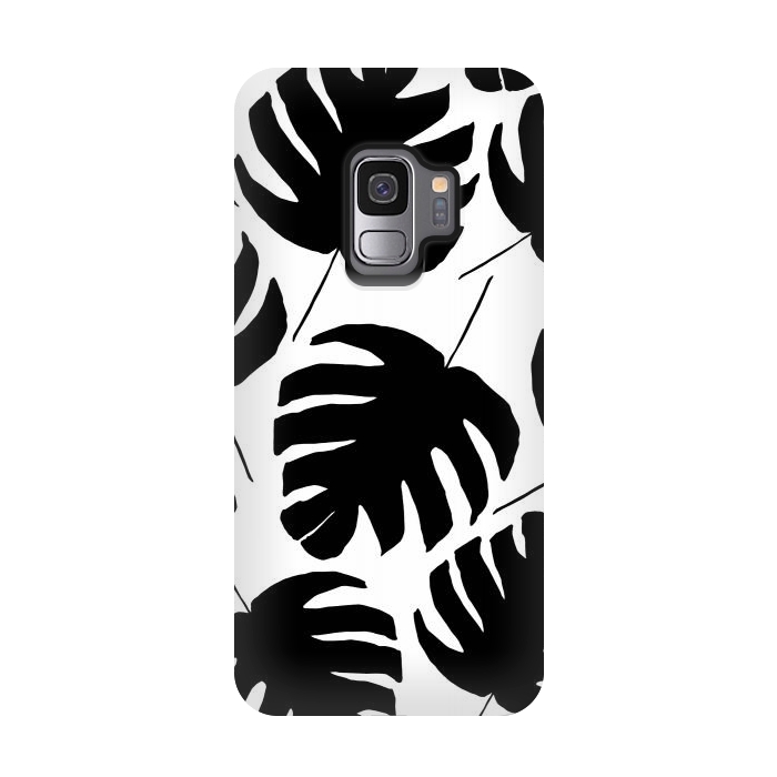 Galaxy S9 StrongFit Black & White Monstera by Amaya Brydon
