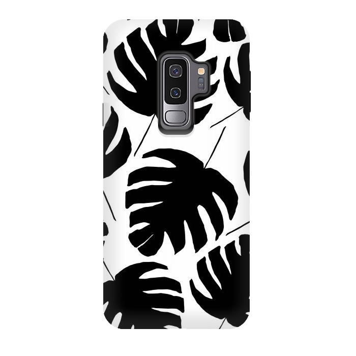 Galaxy S9 plus StrongFit Black & White Monstera by Amaya Brydon