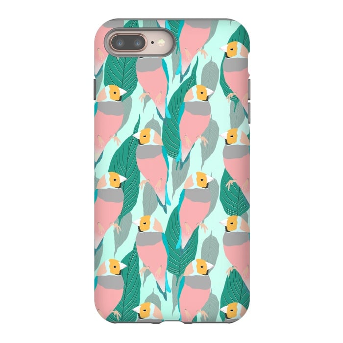 iPhone 7 plus StrongFit Trendy Pink Rainbow Finch Bird & Green Foliage Design by InovArts