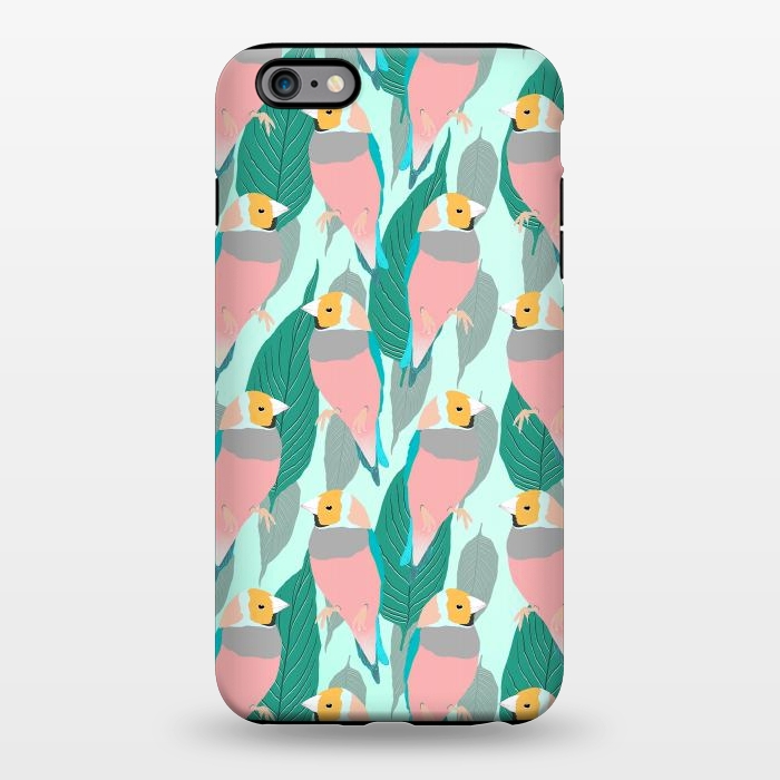 iPhone 6/6s plus StrongFit Trendy Pink Rainbow Finch Bird & Green Foliage Design by InovArts