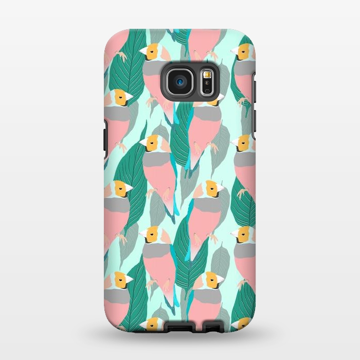 Galaxy S7 EDGE StrongFit Trendy Pink Rainbow Finch Bird & Green Foliage Design by InovArts